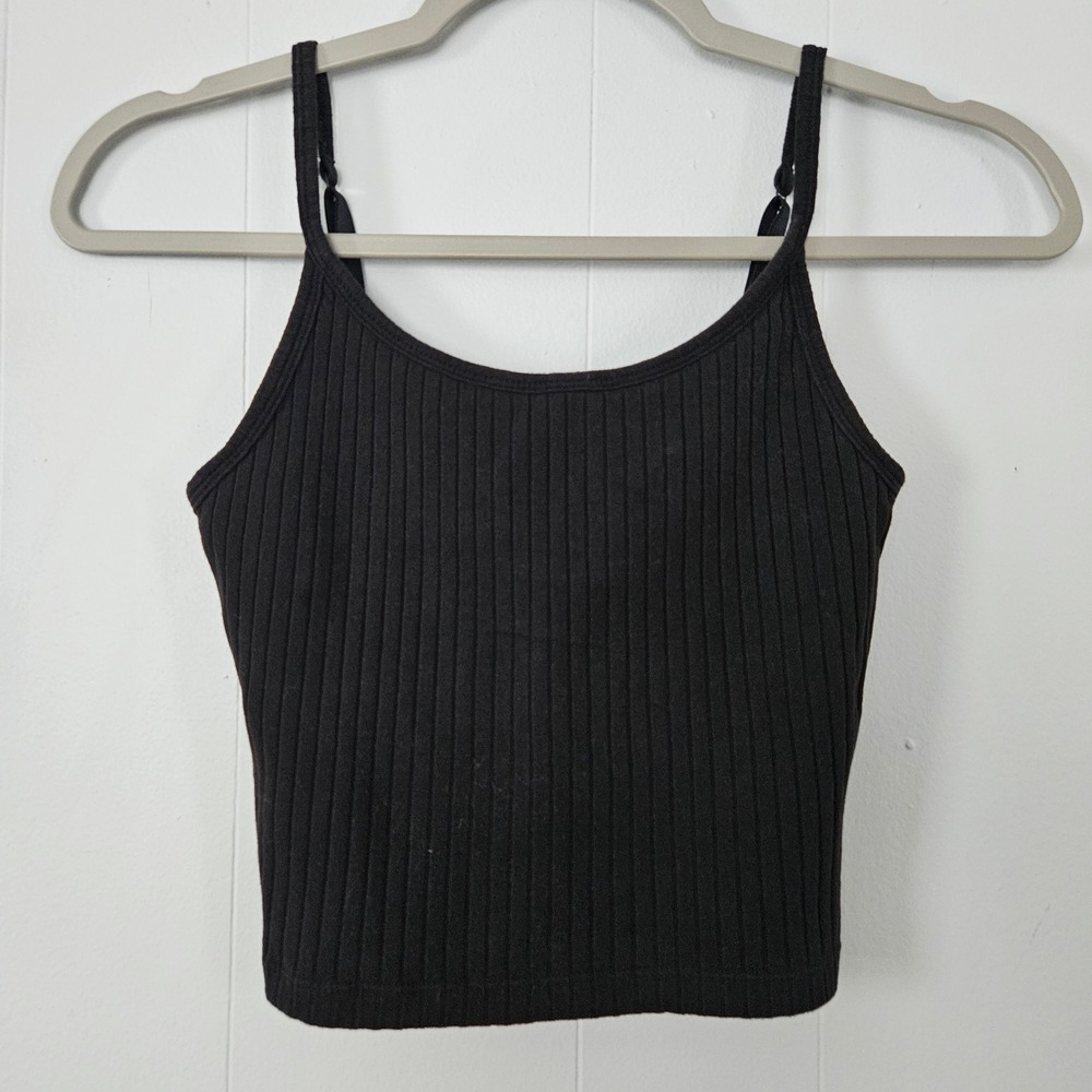 Old Navy Cami Top Women XS Black Ribbed knit Built-in Bra Adjustable Straps Sexy